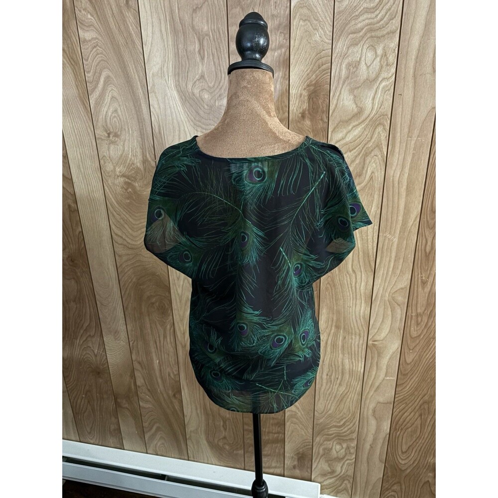Michael Kors Women's Blouse Peacock‎ Print, Navy Green, Plus Size Small S - Picture 3 of 7